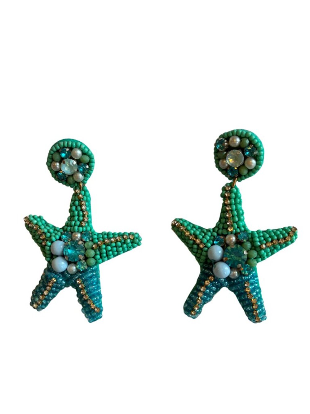 NEW: Blue Beaded starfish dangling earrings - Picture 7 of 7